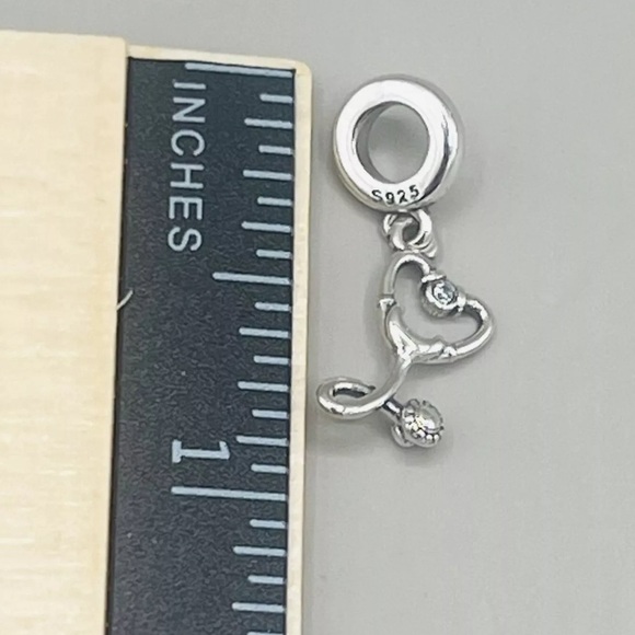 New ♥️ Heart Stethoscope Dangle Charm S925 Sterling Silver with Gift Box - Picture 7 of 9
